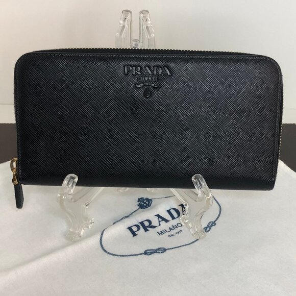 Prada Handbags - Prada Large Saffiano Leather Zip-Around Wallet RARE Monochrome